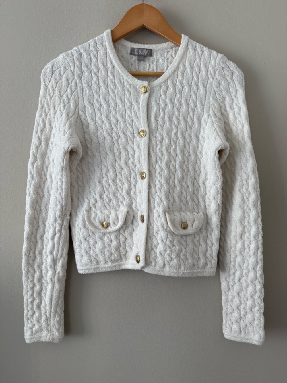 J. Crew - Odette Cable-knit Sweater Lady Jacket in Cotton-blend Bouclé - Ivory - Picture 4 of 13
